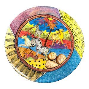 Penzo Zimbabwe African Safari Dinner Plate 11” Leopard Zebra Gazelle Signed